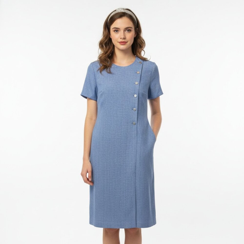 Vintage Henry Lee Dress Blue Sheath Retro Mod Twee Office 12P
